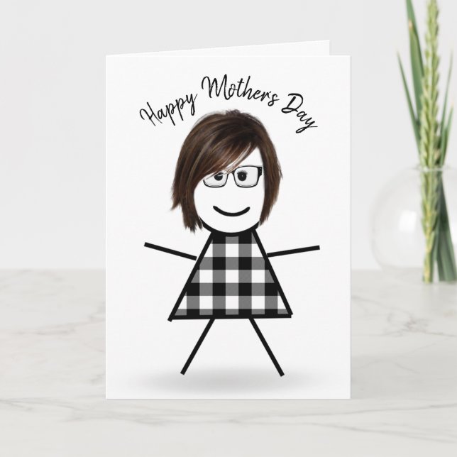 Stick Girl with Hair for Mother's Day    Card (Front)