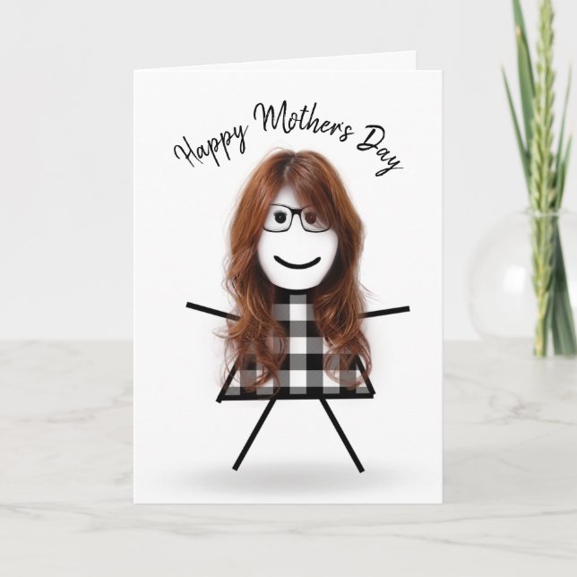 Stick Girl with Hair for Mother's Day  Card (Front)