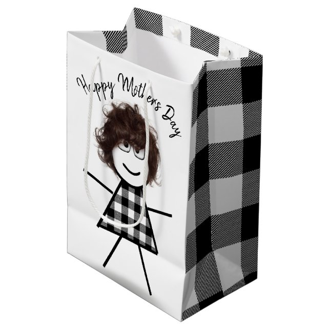 Stick Girl with Hair Mother's Day Medium Gift Bag (Front Angled)