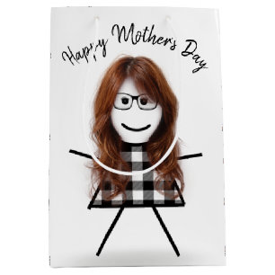 Stick Girl with Hair Mother's Day  Medium Gift Bag