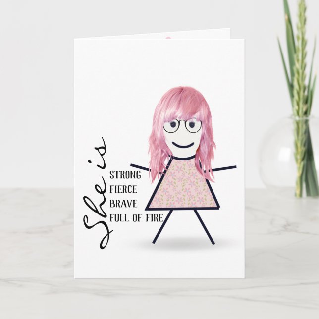 Stick Girl with Pink Hair For Mum Card (Front)