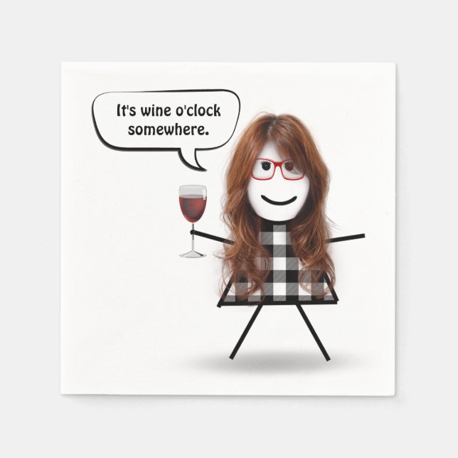 Stick Girl with Red Wine  Napkin (Front)