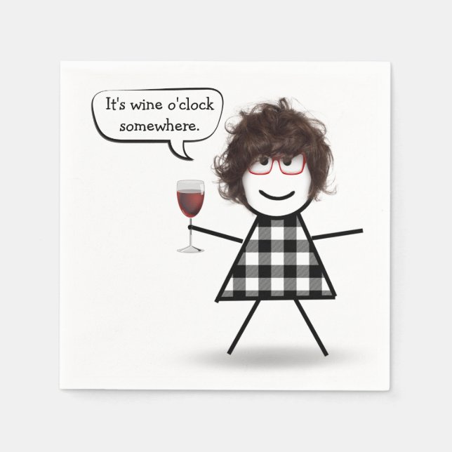 Stick Girl with Red Wine Party Humour Napkin (Front)