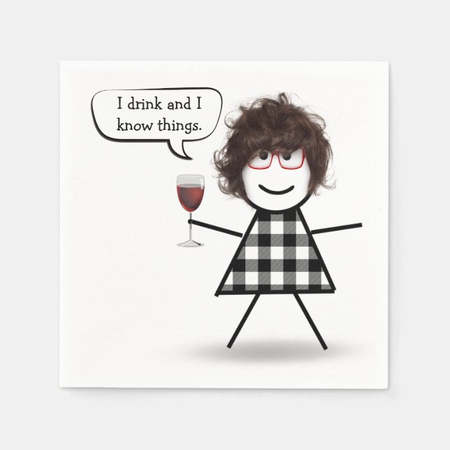 Stick Girl with Red Wine Party Humour Napkin (Front)