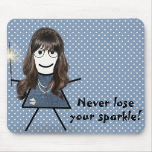 Stick Girl with Sparkler on Polka Dots Mouse Mat