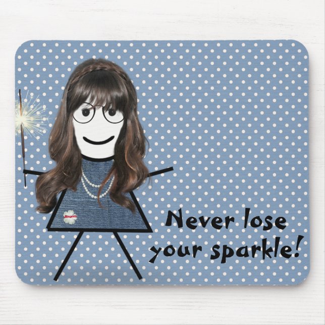 Stick Girl with Sparkler on Polka Dots Mouse Mat (Front)