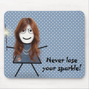 Stick Girl with Sparkler on Polka Dots Mouse Mat