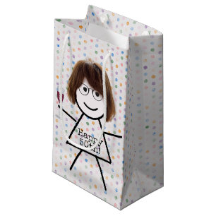 Stick Girl with Wine for 50th Birthday Small Gift Bag