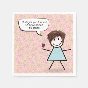 Stick Girl With Wine Glass  Napkin