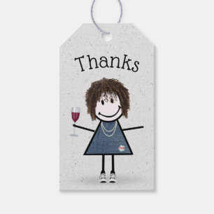 Stick Girl With Wine Thank You Gift Tags
