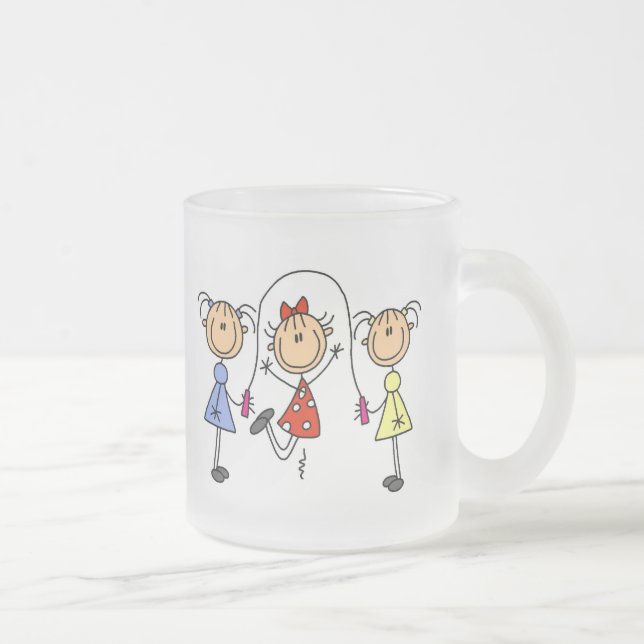 Stick Girls Jumping Rope Frosted Glass Coffee Mug (Right)