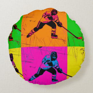 Stick Handling Hockey Player Round Cushion