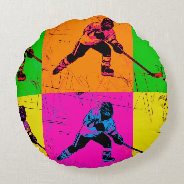 Stick Handling Hockey Player   Round Cushion (Back)