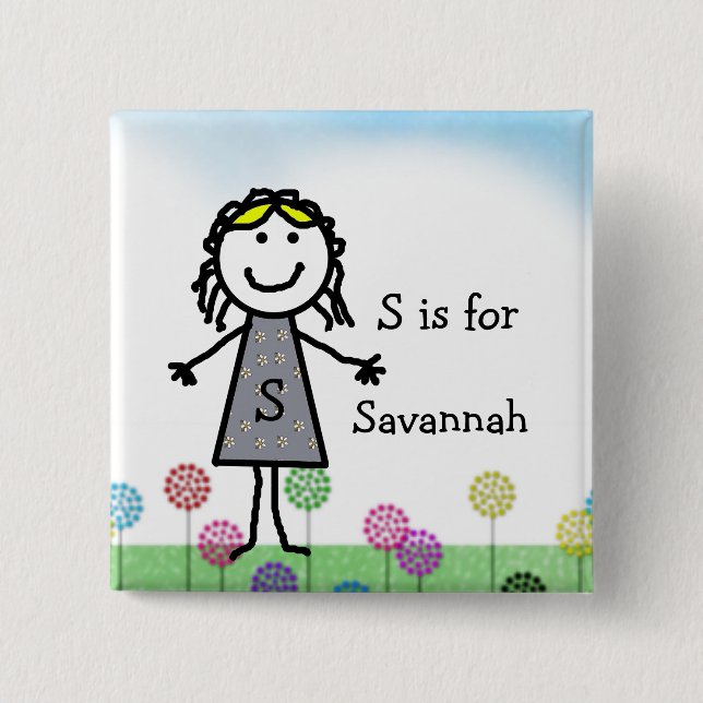 Stick Kids Girl's Name Badge Button (Front)