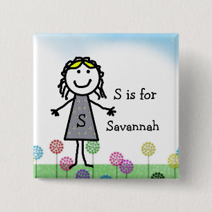 Stick Kids Girl's Name Badge Button