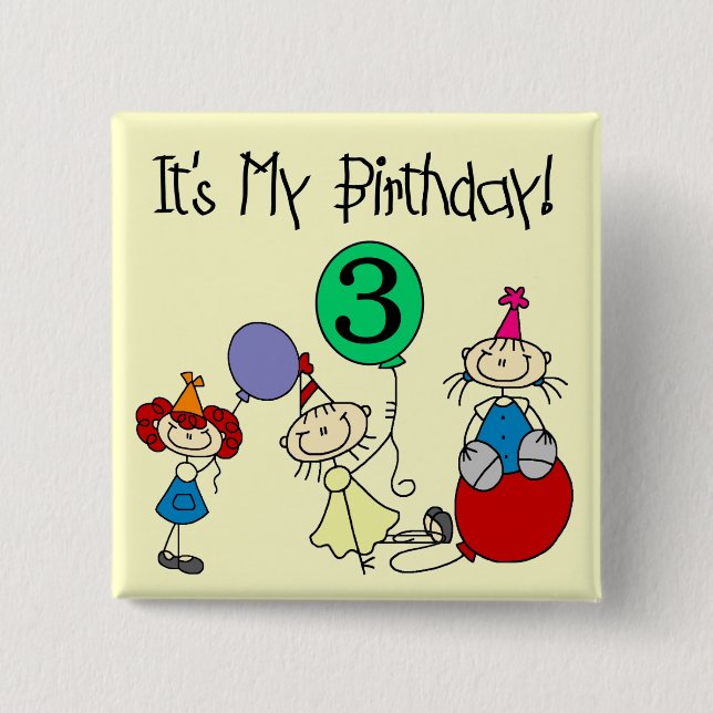 Stick Kids Party 3rd Birthday Tshirts and gifts 15 Cm Square Badge (Front)