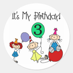 Stick Kids Party 3rd Birthday Tshirts and gifts Classic Round Sticker
