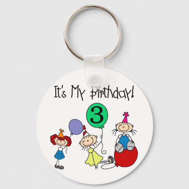 Stick Kids Party 3rd Birthday Tshirts and gifts Key Ring (Front)