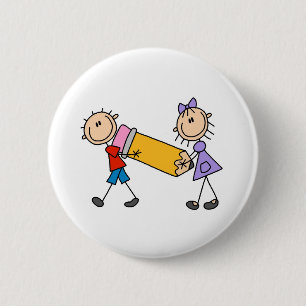 Stick Kids With Pencil 6 Cm Round Badge