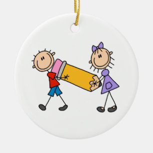 Stick Kids With Pencil Ceramic Tree Decoration