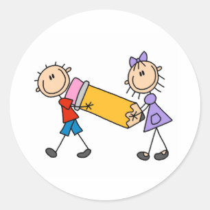 Stick Kids With Pencil Classic Round Sticker