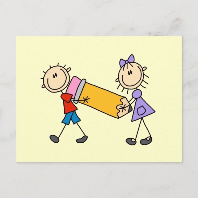 Stick Kids With Pencil Postcard (Front)