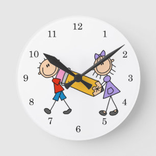 Stick Kids With Pencil Round Clock