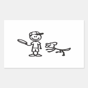 Stick Man and Dog playing Frisbee Rectangular Sticker
