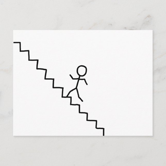 Stick man going up the stairs postcard (Front)