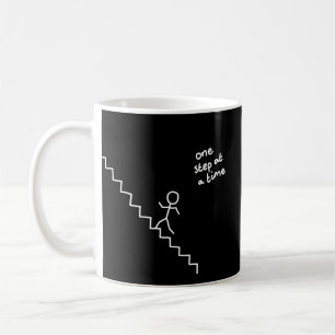 Stick man on the stairs "one step at a time" mug