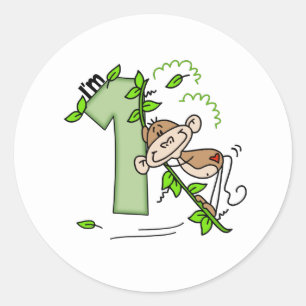 Stick Monkey Swing 1st Birthday Classic Round Sticker