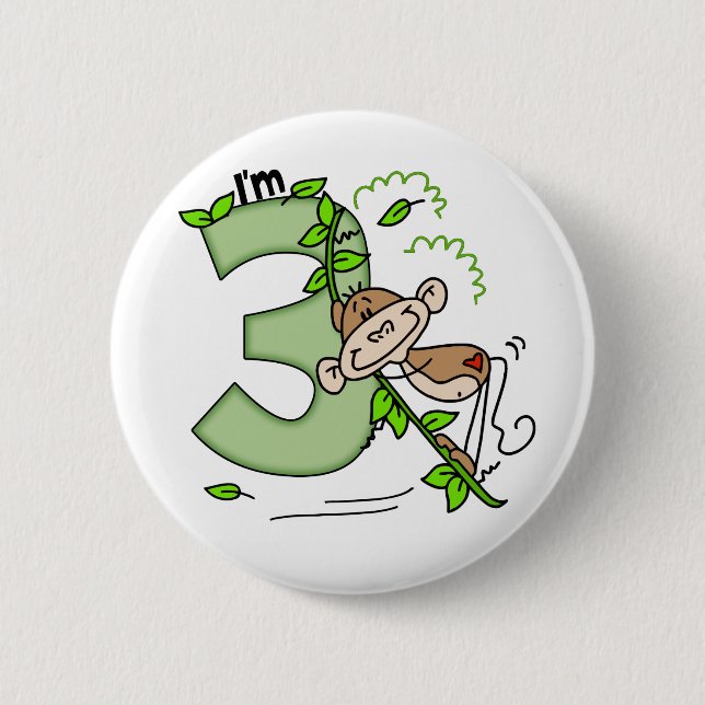 Stick Monkey Swing 3rd Birthday 6 Cm Round Badge (Front)