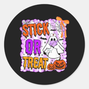 Stick or Treat Ghost Nurse Funny Halloween Costume Classic Round Sticker