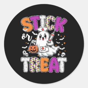 Stick Or Treat Ghost Phlebotomy Tech Er Icu Nurse Classic Round Sticker