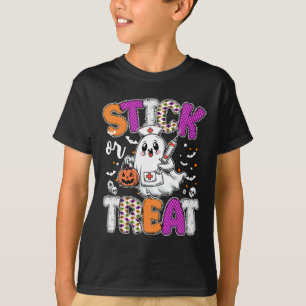 Stick Or Treat Ghost Phlebotomy Tech Er Icu Nurse T-Shirt