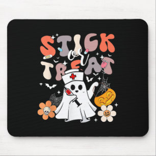 Stick Or Treat Halloween Ghost Nurse Crna Emergenc Mouse Mat