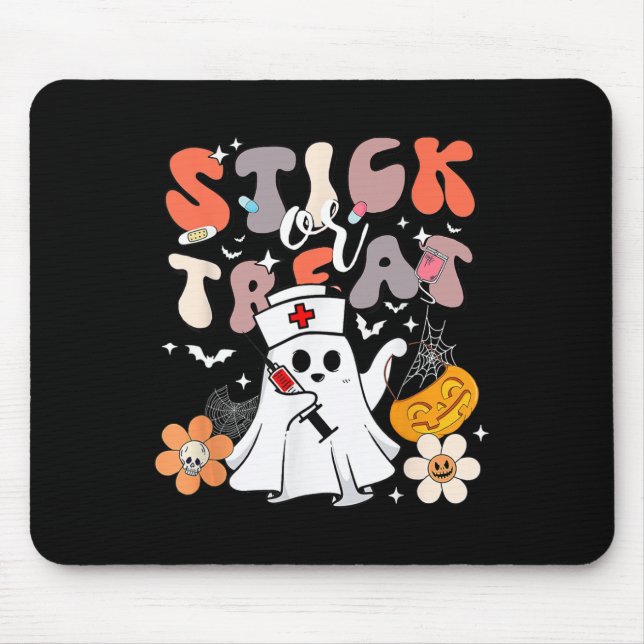 Stick Or Treat Halloween Ghost Nurse Crna Emergenc Mouse Mat (Front)