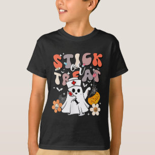 Stick Or Treat Halloween Ghost Nurse Crna Emergenc T-Shirt