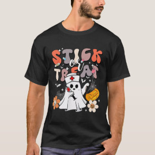 Stick Or Treat Halloween Ghost Nurse Crna Emergenc T-Shirt