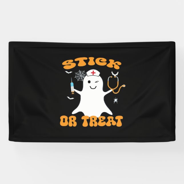 Stick or Treat Nurse Funny Halloween Costume Essen Banner (Horizontal)
