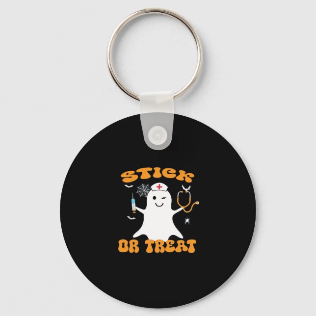 Stick or Treat Nurse Funny Halloween Costume Essen Key Ring (Front)