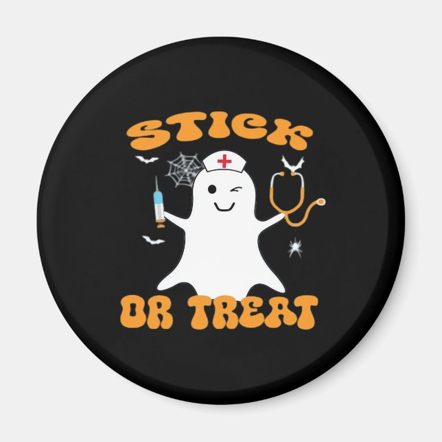 Stick or Treat Nurse Funny Halloween Costume Essen Magnet (Front)