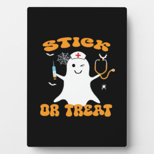 Stick or Treat Nurse Funny Halloween Costume Essen Plaque
