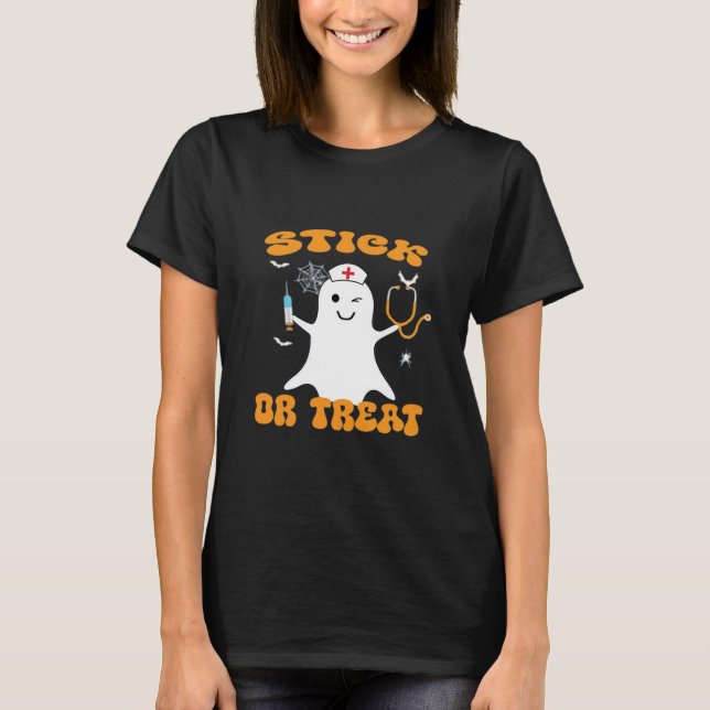 Stick or Treat Nurse Funny Halloween Costume Essen T-Shirt (Front)