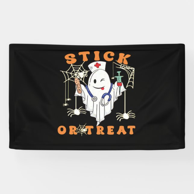 Stick or Treat Nurse Spooky Nurse Costume Funny Ha Banner (Horizontal)