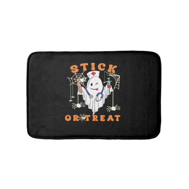 Stick or Treat Nurse Spooky Nurse Costume Funny Ha Bath Mat (Front)