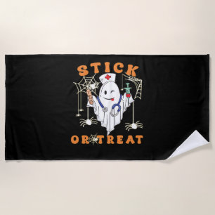 Stick or Treat Nurse Spooky Nurse Costume Funny Ha Beach Towel