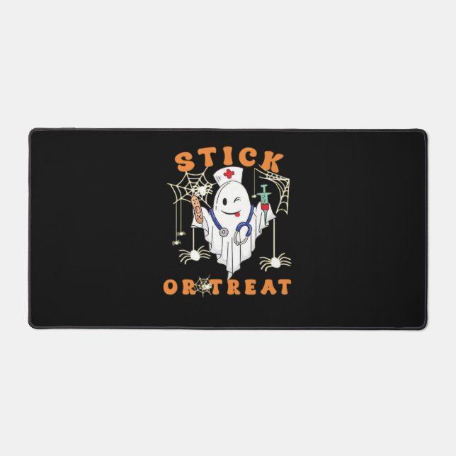 Stick or Treat Nurse Spooky Nurse Costume Funny Ha Desk Mat (Front)