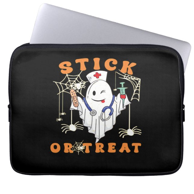 Stick or Treat Nurse Spooky Nurse Costume Funny Ha Laptop Sleeve (Front)