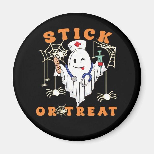 Stick or Treat Nurse Spooky Nurse Costume Funny Ha Magnet (Front)